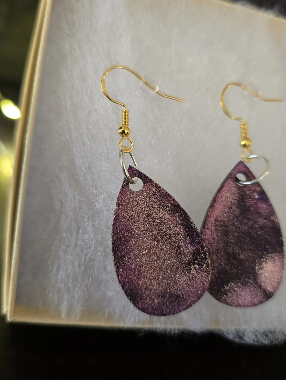 HANDCRAFTED Wood Dangle Earrings HANDPAINTED Delicate Piercing ARTISAN Jewelry